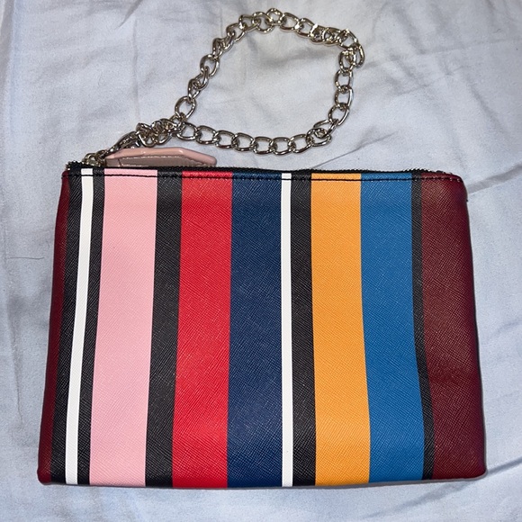 GUESS WRISTLET ACCESSORY TO BACKPACK STRIPED w ZIPPER AND CHAIN STRAP - Picture 2 of 8